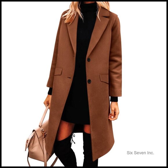 Jackets & Blazers - Notched Lapel Peacoat Loose Fit Trench Coat Classic Elegant Winter Outerwear